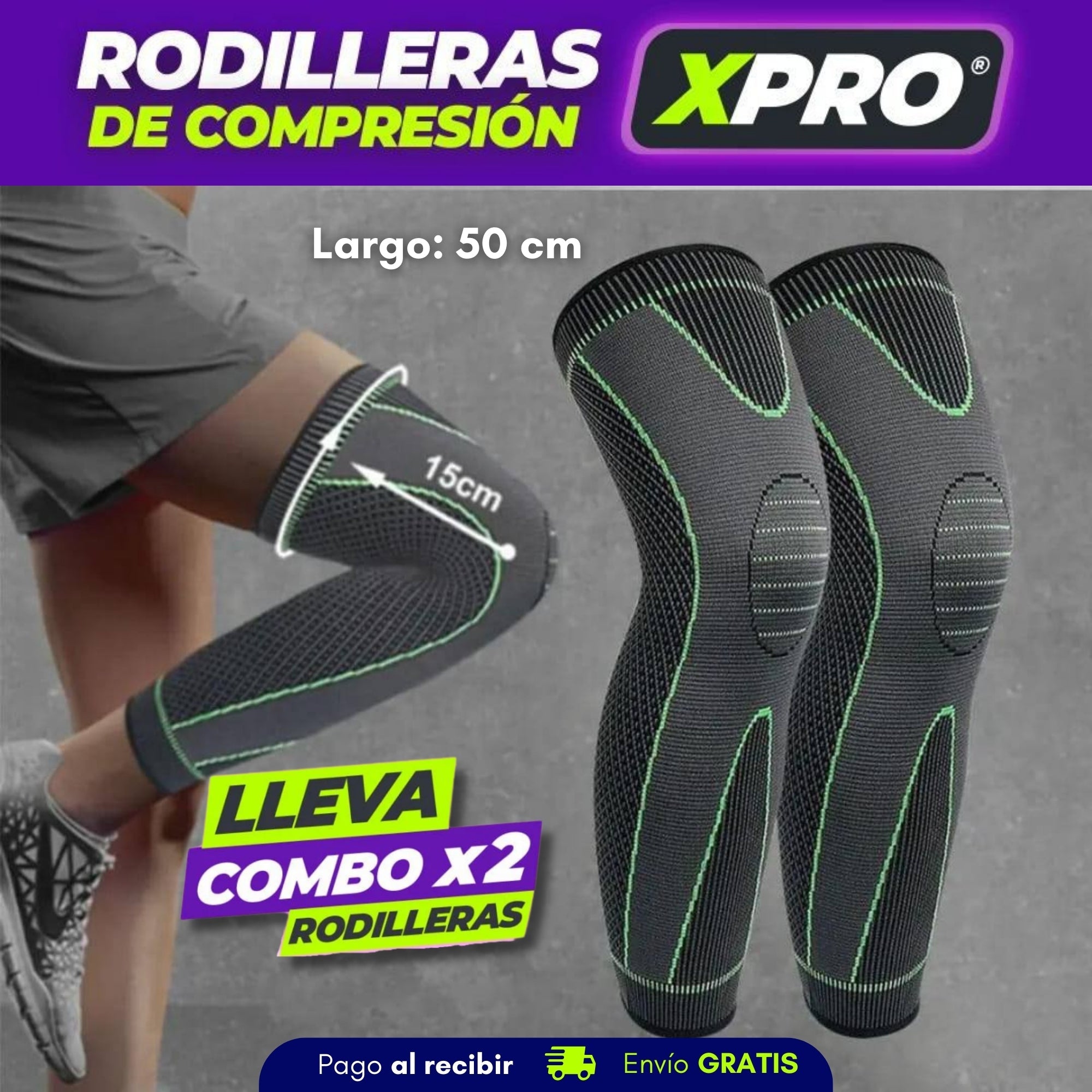 Rodillera Larga de Compresión para Rodilla y Pierna x 2 unidades 🔥🔥